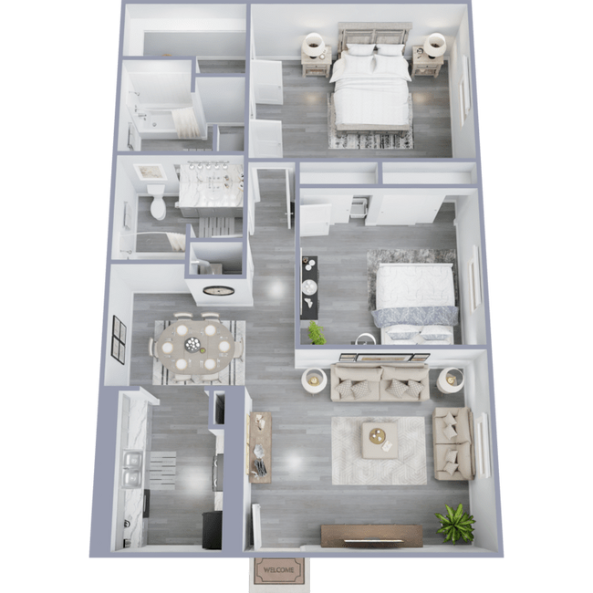 2 Bed 2 Bath 1001 floor plan